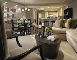 Love The Curved Wood Floor And Dinette Placement Living Room Dining Room Combo Small Living Room Design Apartment Living Room