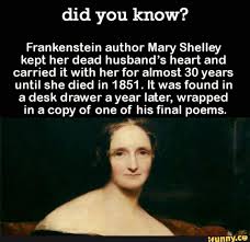 Frankenstein Author Mary Shelley Kept Her Dead Husband S Heart And Carried It With Her For Almost 30 Years Until She Died In 1851 It Was Found In A Desk Drawer Scary