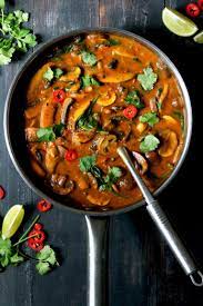 Mushroom Curry With Spinach Chickpeas Thelastfoodblog Com Vegetarian Recipes Indian Food Recipes Veg Recipes