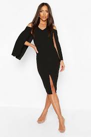 Cape Midi Dress Boohoo In 2020 Bodycon Fashion Black Midi Dress Capes For Women