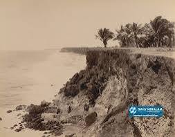 Kerala - Photograph taken about 1900 by the Government photographer, Zacharias D'Cruz of the Varkala beach with the cliffs, in the erstwhile Travancore. It is one of 76 prints in an album