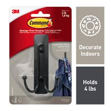 Shop wayfair for the best large decorative hooks. Command Matte Black Large Double Hook 1 Hook And 1 Adhesive Strip 17036mb Es The Home Depot