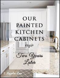 Painted Kitchen Cabinets How They Are Holding Up 2 Years Later 11 Magnolia Lane Spray Paint Kitchen Cabinets Painting Kitchen Cabinets New Kitchen Cabinets
