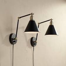 Dry, damp or wet location listed: 360 Lighting Modern Wall Lamp Plug In Set Of 2 Black And Antique Brass For Bedroom Reading Living Room Walmart Com Walmart Com