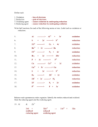 define each 1 oxidation loss of electrons 2 reduction