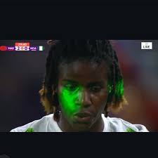 Moroccan fans pointing lasers at Nigerian Player, Esther Okoronkwo while  she took a penalty in the WAFCON final. They also pointed lasers at the  Nigerian Coach. The fans did the same thing