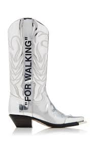 Black And White Cowboy Boots For Walking Metallic Cowboy Boots By Off White C O Virgil Abloh Moda Operandi In 2020 White Cowboy Boots Boots Leather Ankle Boots