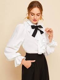 knot front jabot detail flounce sleeve top shein usa in 2021 flounce sleeve tops dressy tops