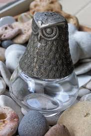 Pewter Bird Salt And Pepper Shakers Vintage Pewter Owl Pepper Shaker With A Belly Full Of Sea Glass Owl Kitchen Pewter Vintage