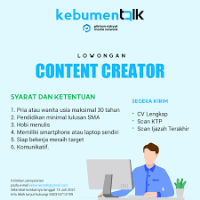 Check spelling or type a new query. Lowongan Kerja Content Creator Kebumen Talk Bisa Bekerja Dari Mana Saja Kebumen Talk