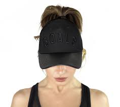 Goals Ponytail Hole Strapback Baseball Cap Dad Hat Black Leather Brim Cu189lkiwo2 Dad Hats Hats For Women Baseball Cap