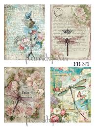 Shabby Chic Vintage Stamperia Dragonflies Roses 4 Prints On Fabric Fb 371 Handmade Printing On Fabric Decoupage Vintage Vintage Chic