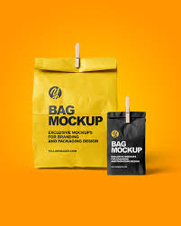Two Paper Bags In Bag Sack Mockups On Yellow Images Object Mockups