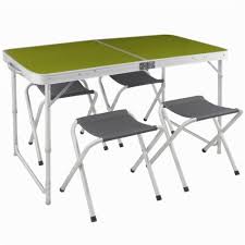 Decathlon Easy To Carry 4 6 Person Folding Camping Table 4 Folding Stools 8030285 Green Folding Camping Table Camping Furniture Camping Table