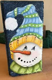 Snowman Painted Rock Christmas Paintings Christmas Signs Wood Xmas Crafts