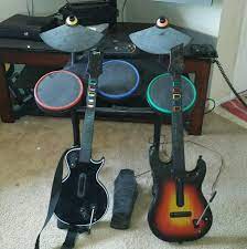 Xbox 360 Guitar Hero Drum Set W Cymbols Pedal 2 Guitars Sticks Drums Guitar Hero Drum Set