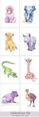 Baby Animals Nursery Set Of 8 Prints Watercolor Painting Boy Etsy Baby Animal Nursery Animal Nursery Decor Safari Nursery Girl