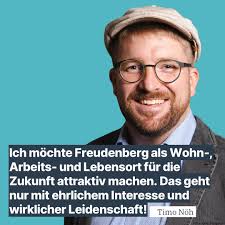 Die CDU unterstützt Timo Nöh als parteilosen Kandidaten für das  Bürgermeisteramt in Freudenberg. Mit klarer Vision und echter Leidenschaft  möchte er unsere Stadt als Wohn-, Arbeits- und Lebensort für die Zukunft  attraktiv