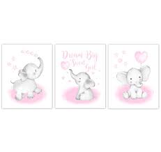 Watercolor Pink Elephants Baby Nursery Art Elephant Wall Decor Elephant With Balloons Baby Elephant Canvas Art Baby Room Nursery Decor Set Of 3 Unframed Prints Baby Girl Nursery Wall Art