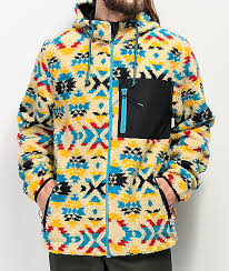 Dravus Glacier Tribal Print Beige Sherpa Tech Fleece Jacket