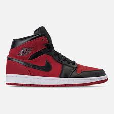 Right View Of Men S Air Jordan 1 Mid Retro Basketball Shoes In Gym Red Black White Air Jordans Retro Retro Basketball Shoes Nick Shoes