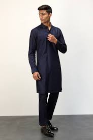 Buy Blue Chander Silk Embroidered Dori Long Kurta With Pant For Men by  Arjan Dugal Online at Aza Fashions.