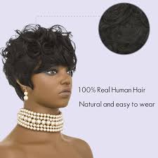 Amazon.com : 100% Human Hair Short Wigs for Black Women Short Curly Pixie  Cut Wig Human Hair Black Wigs with Bangs Short Bob Brazilian Remy Human  Hair ...