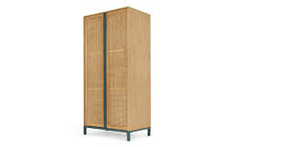 Reema Double Wardrobe Natural Oak And Cane Double Wardrobe Wood Furniture Oak