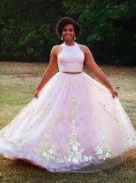 Two Piece Mermaid Halter Light (Two-Piece off Shoulder Balloon Sleeves  Satin High Slit Mermaid)