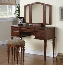Poundex F4071 3 Pc Cherry Brown Finish Wood Make Up Bedroom Vanity Set Tri Fold Mirror Bedroom Vanity Set Wood Vanity White Wood Vanity