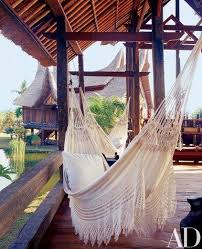 Both sides are accented with handcrafted macrame in natural ivory. Linda Garland Designs An Eco Friendly Villa In Bali Hammock Outdoor Decor Outdoor