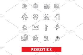 Robotics Android Cyborg Robot Factory Industrial Plant Future Technology Line Icons Editable Strokes Flat Design Vector Illustration Symbol Concept Lin Line Icon Technology Icon Robot