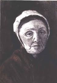 Head of an old woman in a Scheveninger c