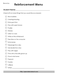 Reinforcement Menus For Behavior Management Plans Behavior