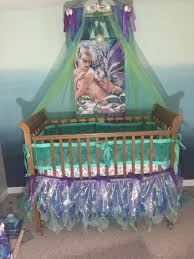 Mermaid Inspired Nursery All Diy Ruffled Fin Crib Skirt Fitted Sheet Breathable Crib Bumper With Seaweed Pattern Canopy Om Nursery Crib Bumper Ombre Wall
