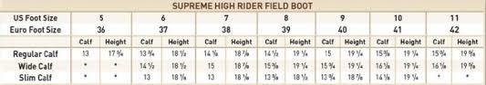 sizing chart for riding boots euro us