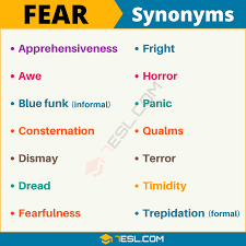 Fear Synonym List Of 95 Synonyms For Fear With Useful Examples 7 E S L Fear Synonyms English Vocabulary Words Learn English Vocabulary