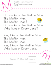 Find The Letter M Do You Know The Muffin Man Nursery Rhymes Preschool Rhyming Kindergarten Nursery Rhymes Kindergarten