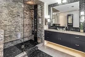 Walk In Shower With Black River Rock Floor In 2020 Pebble Shower Floor Rock Floor Pebble Tile Shower Floor