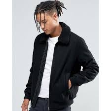 Asos Wool Mix Bomber Jacket With Fleece Collar In Black Mens Zip Up Jackets Bomber Jacket Mens Sherpa