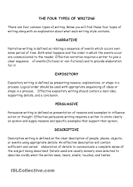 Four Types Of Writing Writing Worksheets Type Of Writing Writing Practice Worksheets