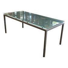 Charming chrome kitchen table in enthralling white frosted glass extending dining legs. A Design Within Reach Dining Table With A Frosted Glass Top And Metal Base Design Plus Gallery