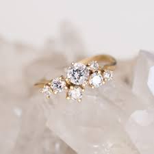 Diamond Cluster Ring In Yellow Gold One Of A Kind Unique Engagement Ring Diamond Rings Design Vintage Engagement Rings Unique Engagement Rings