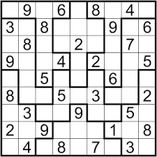Each row, column and jigsaw shape contains all of the digits 1 thru 9. Free Printable Jigsaw Sudoku Puzzles Sudoku Sudoku Printable Sudoku Puzzles