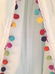 Rainbow Multi Color Pom Pom Cotton Curtain Etsy Pom Pom Curtains White Cotton Curtains Pom Pom Trim