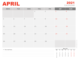 Add your notes, official holidays before you print. April 2021 Calendar For Powerpoint And Google Slides