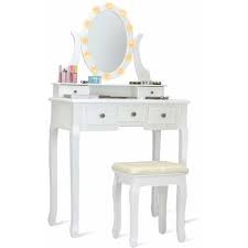 Beim zusammenstellen vom schminktisch mit der passenden beleuchtung ist es ratsam. Costway Schminktisch Set Mit Led Beleuchtung Frisiertisch Mit Hocker Und Spiegel Frisierkommode Weiss Kosmetiktisch Mit 5