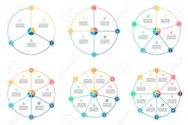 Outline Pie Charts With 3 8 Steps Sections Vector Templates