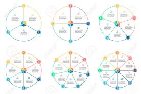 outline pie charts with 3 8 steps sections vector templates