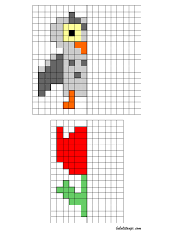 Reproduire Un Dessin Par Symetrie Axiale Sur Quadrillage Un Hibou Une Tulipe Art Et Mathematiques Coloriage Pixel Dessin Quadrillage